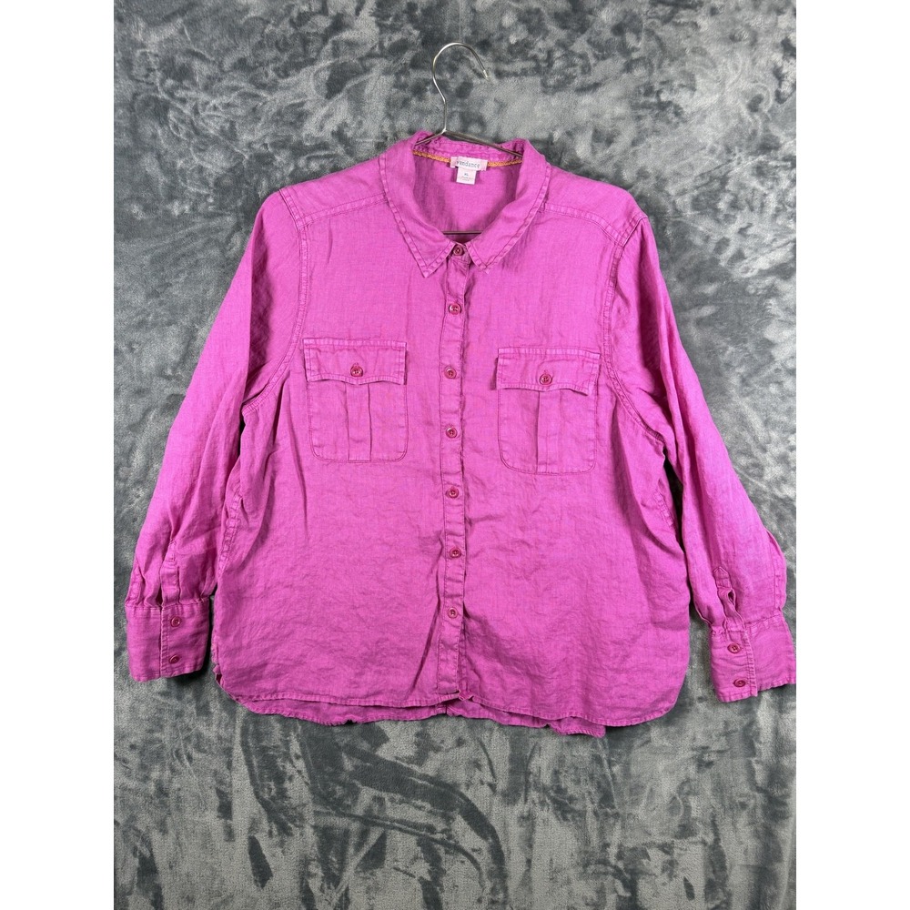 Sundance Shirt Womens XL Pink Linen Button-Up Long Sleeve Collared Casual Top